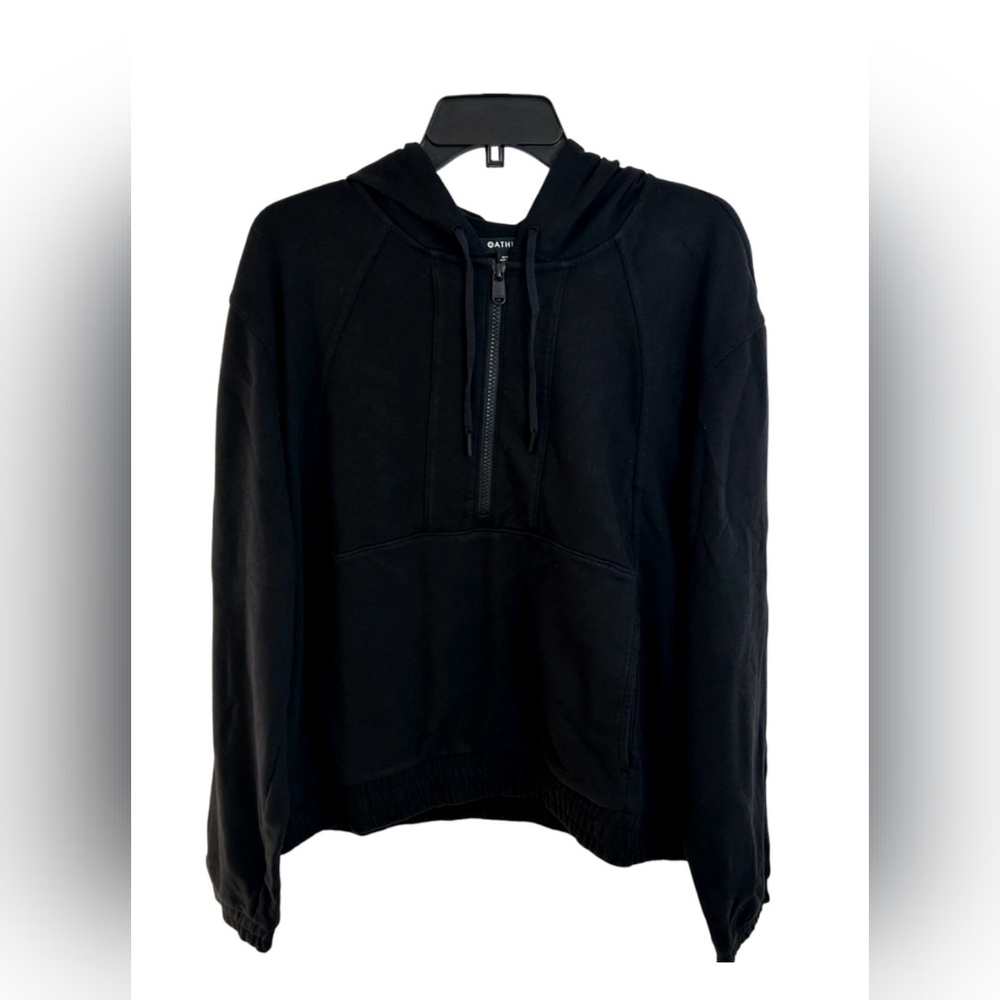 Athleta Retroterry Hoodie Black Half-Zip Hooded Sweatshirt